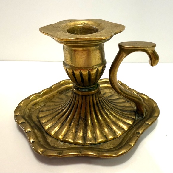Other - Vintage Brass Chamberstick Candle Holder with Handle – 3.5” – Heavy